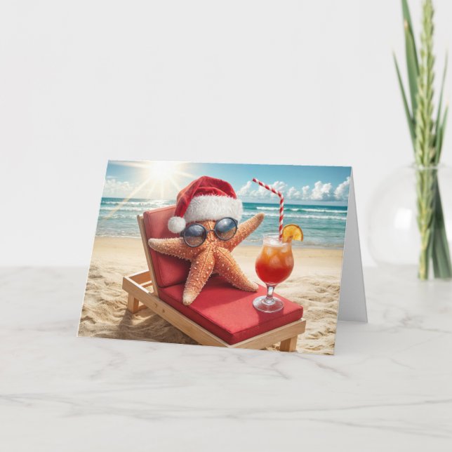 Carte Père Noël Starfish Sur Plage (Devant)
