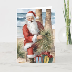Carte Père Noël sur la plage