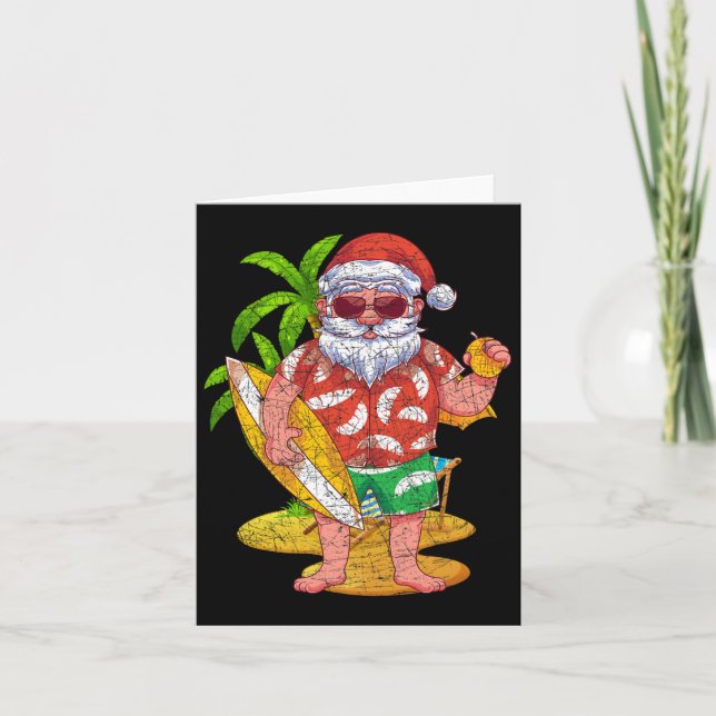 Carte Père Noël surfeur tropical Hawaï Noël d'été (Devant)