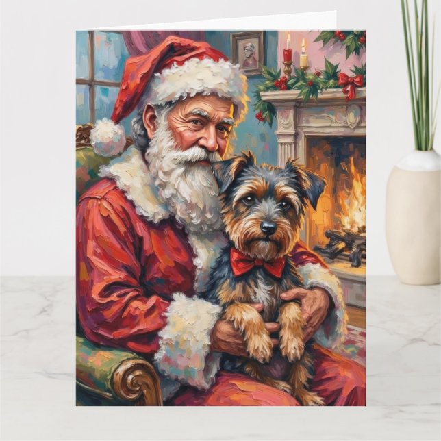 Carte Père Noël tenant l'art de Noël du Terrier Tibétain (Devant)
