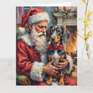 Carte Père Noël tenant un Bluetick Coonhound pour Noël