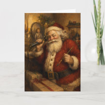 Père Noël vintage au tableau peinture à l'huile Té
