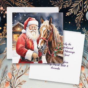 Carte Père Noël vintage avec un cheval Brown Noël