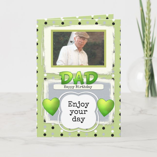 Carte Père vert et noir photo anniversaire (Devant)