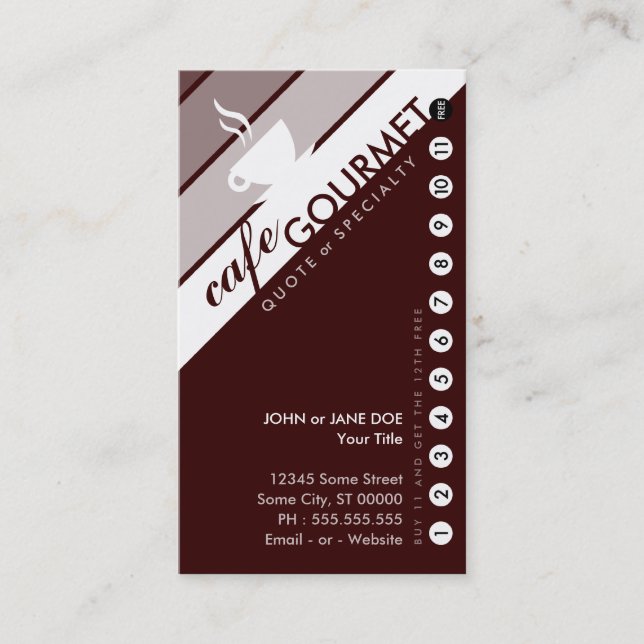 Carte perforée CAFÉ : (acheter 11 obtenir 1 gratui (Devant)