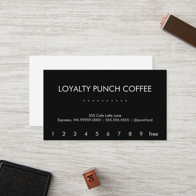 Carte perforée moderne de café de fidélité de (Devant/Arrière en situation)