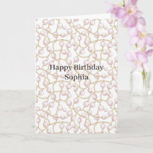 Carte Perles Roses Chaîne en Or Anniversaire