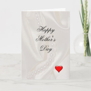 Carte Perles sur Satin avec un petit cœur Fête des Mères