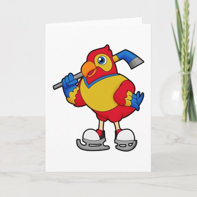 Carte Perroquet au hockey sur glace avec bâton de hockey (Devant)