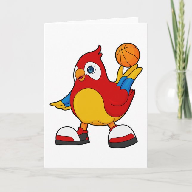 Carte Perroquet basketteur avec ballon de basket (Devant)