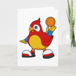 Carte Perroquet en joueur de basket avec ballon de baske