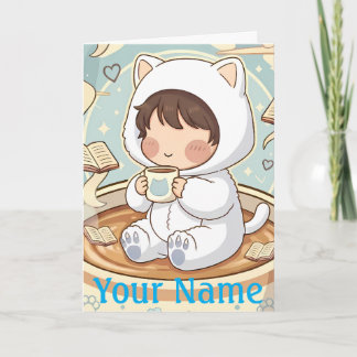 Carte Personalized Cat Greeting Card for Book Lovers