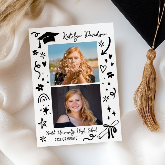 Carte Personalized Doodle Graduation Photo Announcement (Créateur téléchargé)