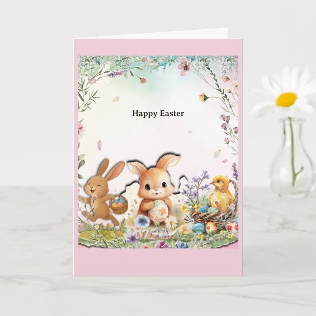 Carte Personalized Easter Folded Greeting Card (Petite plante)