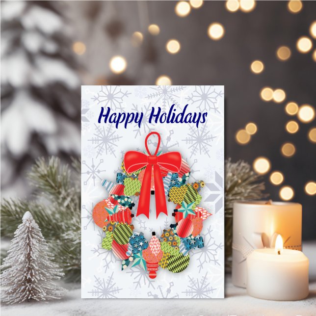 Carte Personalized Ornament Wreath Holiday (Personalize your holiday wishes, by adding a custom message.)