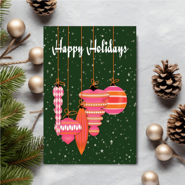 Carte Personalized Pink Ornaments Holiday (Personalize your holiday wishes, by adding a custom message.)
