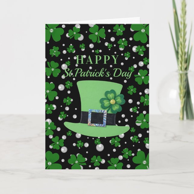 Carte Personalized St. Patrick’s Day Shamrock with Pearl (Devant)