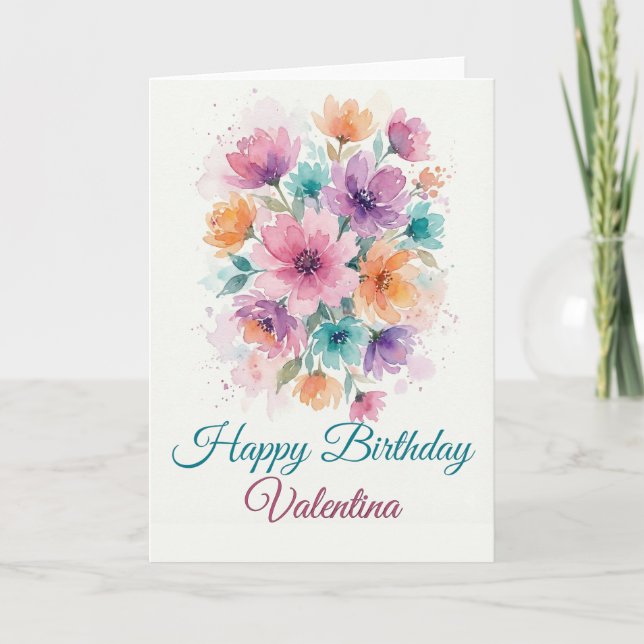 Carte Personalized Watercolor Floral Birthday Card (Devant)