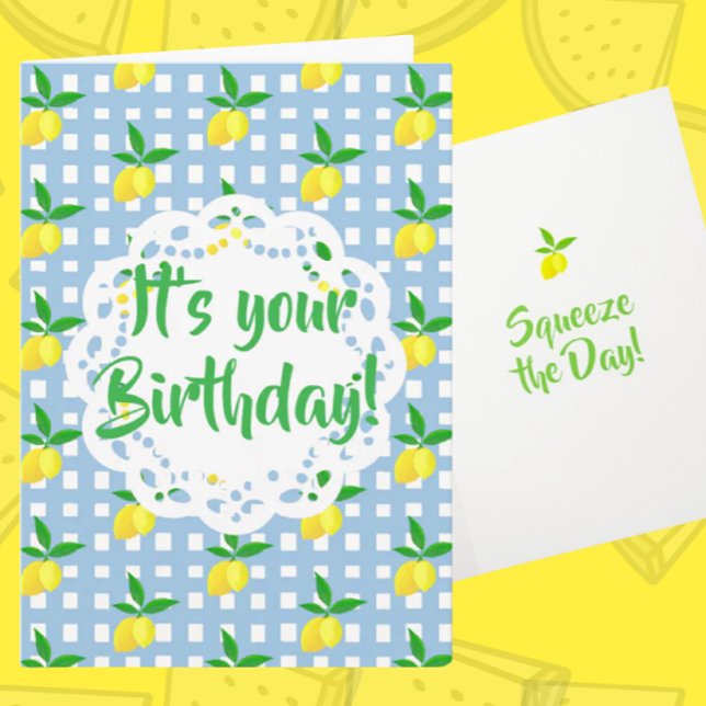 Carte Personalized Yellow Lemons Blue White Birthday  (Personalize it!)