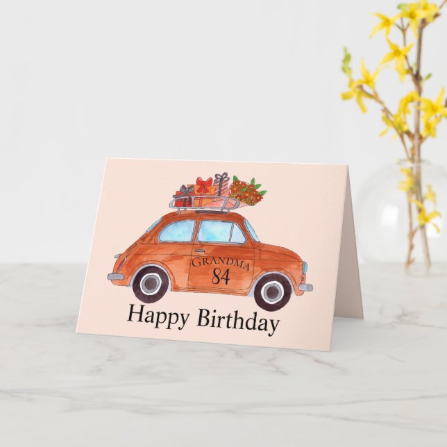 Carte Personnalisable Anniversaire Retro Fiat 500 (Fleur jaune)