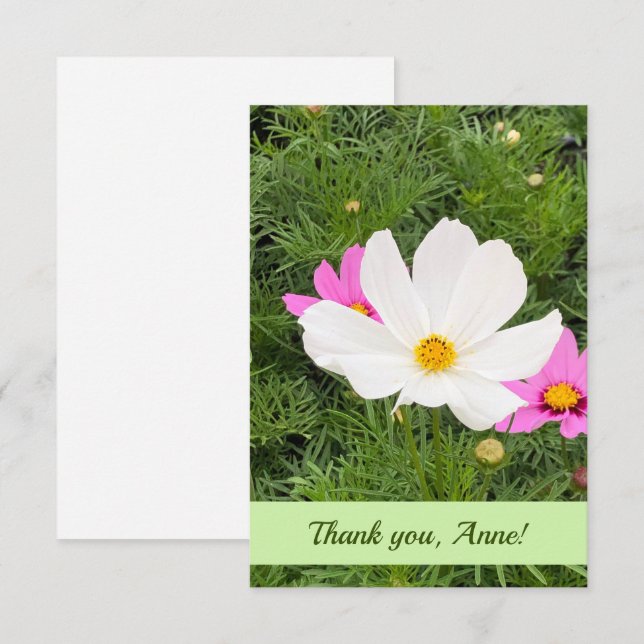 Carte personnalisable avec fleurs roses (Devant / Derrière)