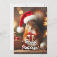 Carte personnalisable Cadeau d'écureuil de Noël