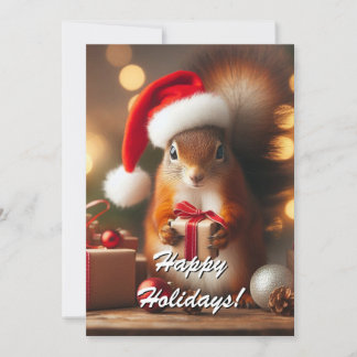Carte personnalisable Cadeau d'écureuil de Noël