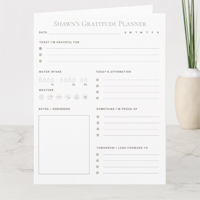 Carte Personnalisable Daily Gratitude Planner Télécharge (Devant)