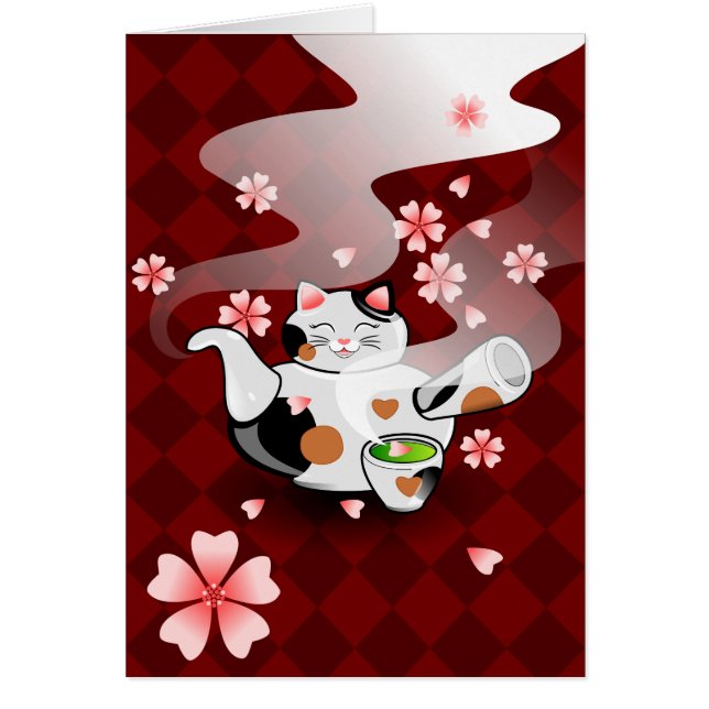 Carte personnalisable de chat de théière de Maneki (Devant)