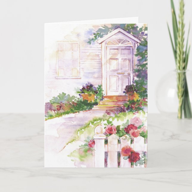 Carte personnalisable de porte de maison aquarelle (Devant)