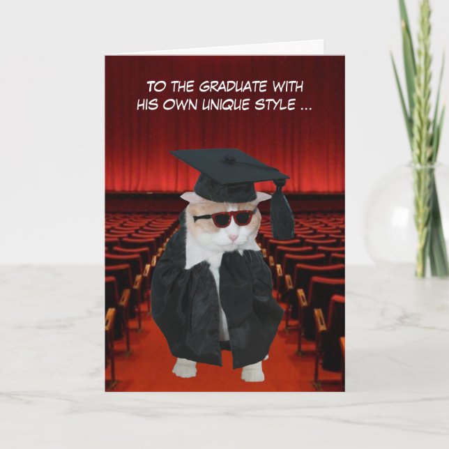 Carte Personnalisable Funny Cat Graduate (Devant)