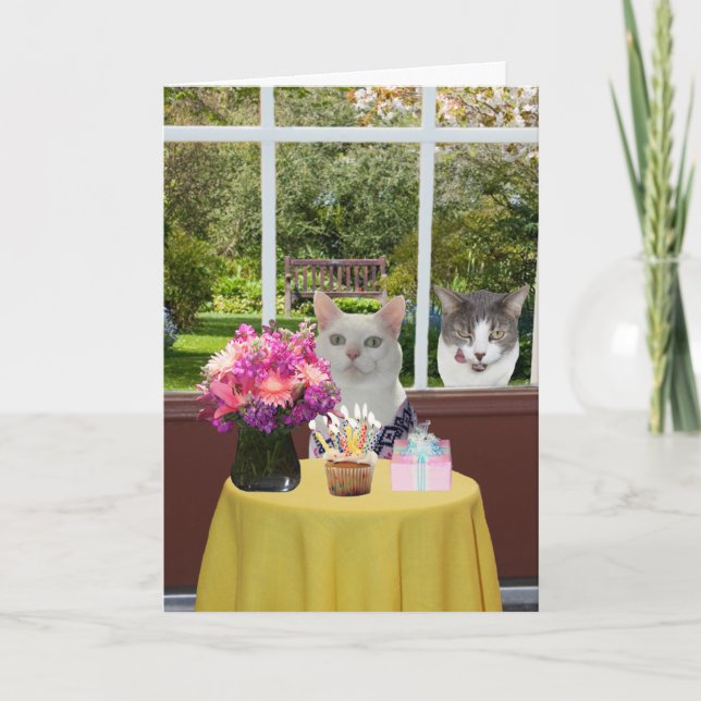 Carte Personnalisable Joli chat Femme Photobomb Annivers (Devant)