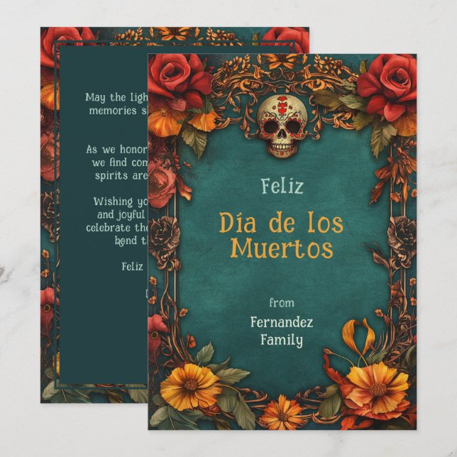 Carte 💀 personnalisable Marigold Frame Dia de Muertos (Devant / Derrière)
