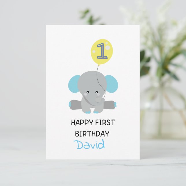 Carte personnalisable pour le premier anniversaire (Debout devant)