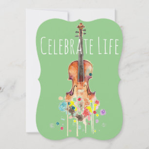 Carte Personnalisable pour violon floral Aquarelle