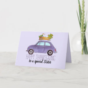 Carte personnalisable Thanksgiving Purple Retro Fiat 500