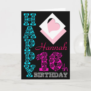 Carte Personnalisé 16e anniversaire Fille Noir Salutatio