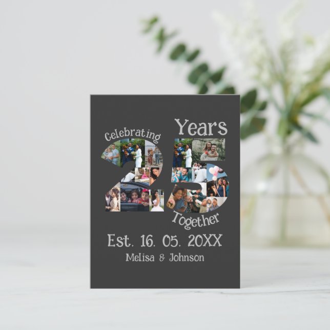 Carte Personnalisé 25e anniversaire mariage photo collag (Debout devant)