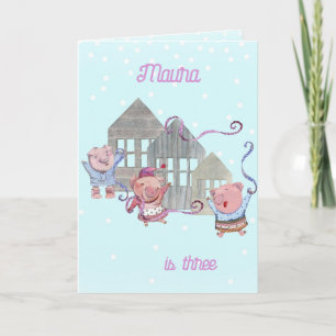 Carte Personnalisé 3 Petits Cochons Fête d'anniversaire