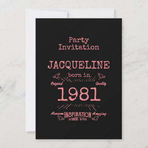 Carte Personnalisé 40e anniversaire 1981 Rose Noir Vinta