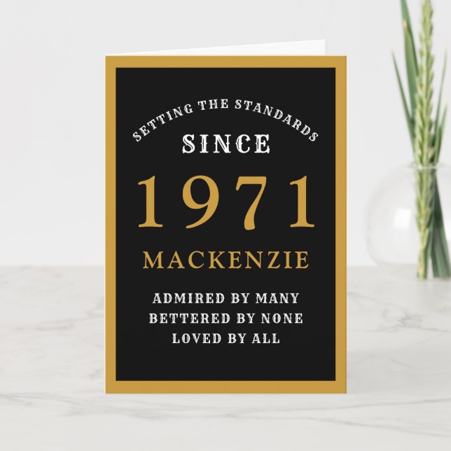 Carte Personnalisé 50e anniversaire 1971 Black Gold Chic (Devant)