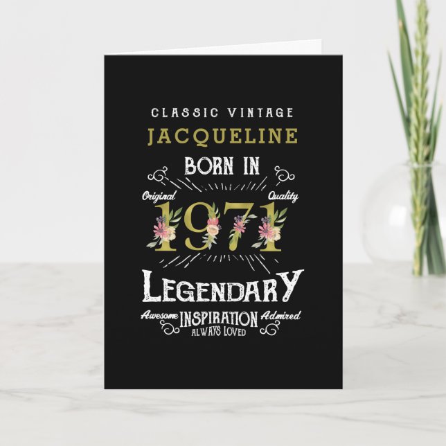 Carte Personnalisé 50e anniversaire 1971 Retro Gold Flor (Devant)