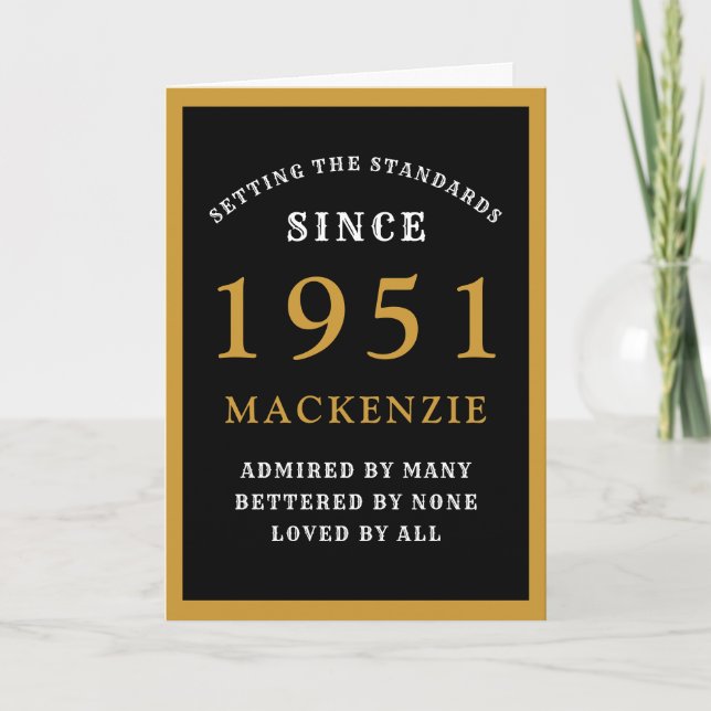Carte Personnalisé 70e anniversaire 1951 Black Gold Chic (Devant)