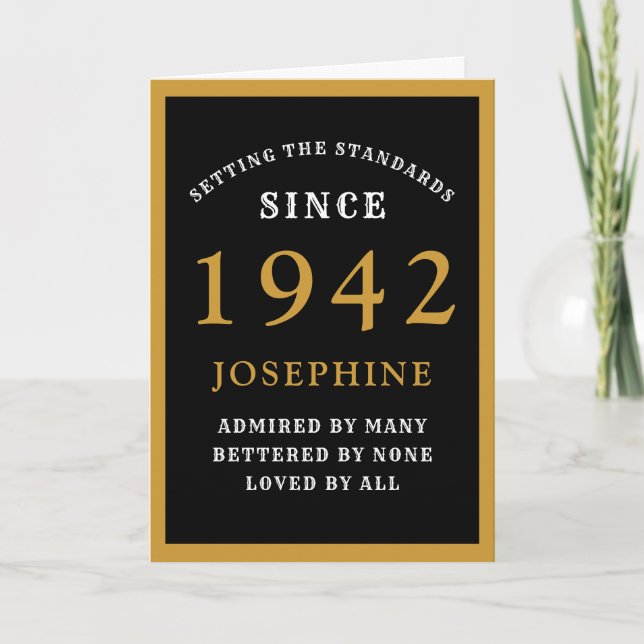 Carte Personnalisé 80e anniversaire 1942 Black Gold Chic (Devant)