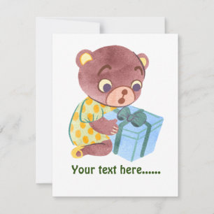 Carte Personnalisé Adorable petite fille ours vert noël