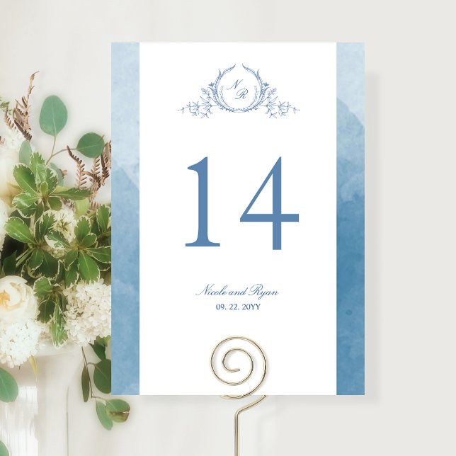 Carte Personnalisé, Chic Mariage bleu Monogramme (Créateur téléchargé)