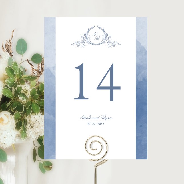 Carte Personnalisé, Chic Monogramme Dusty Mariage bleu (Créateur téléchargé)