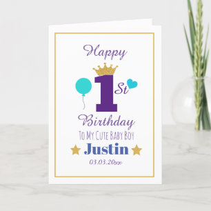 Carte Personnalisé Elegant Baby Boy's 1st Birthday Greet