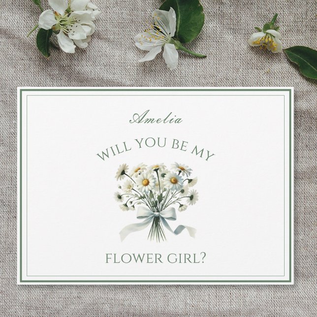 Carte Personnalisé Élégant Chic Daisies Fille Fleur de B (Pop the question to your flower girl with this charming daisy card, personalized with her name.)
