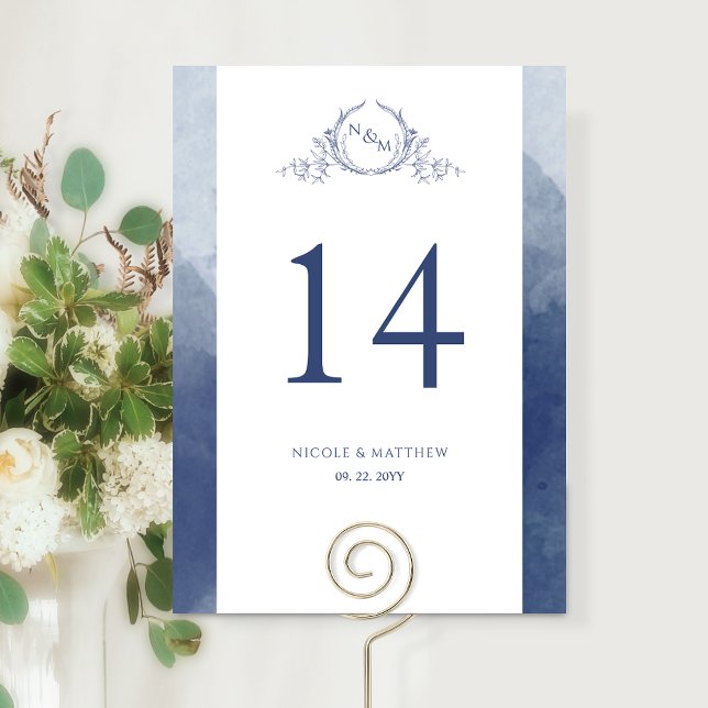 Carte Personnalisé, Élégant Monogramme Bleu Marine Maria (Créateur téléchargé)